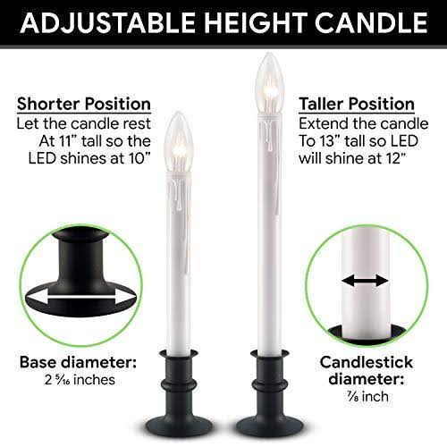 White Metal Base LED Window Candles with Timer, Battery Operated, Adjustable Height H93212