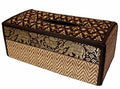 Natural Reed Wicker Tissue Box Cover with Plush Silk Trim K4617