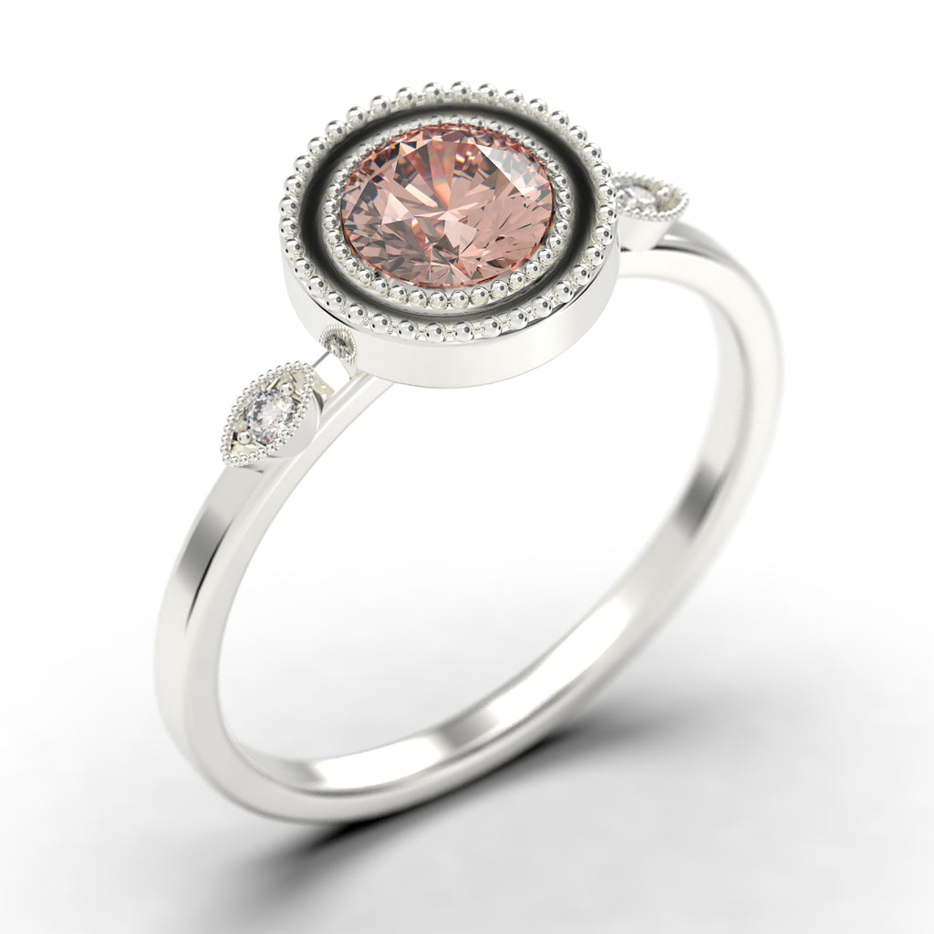 1.10 Carat Round Cut Morganite Diamond Moissanite Engagement Ring in 10k Solid White Gold Q469524