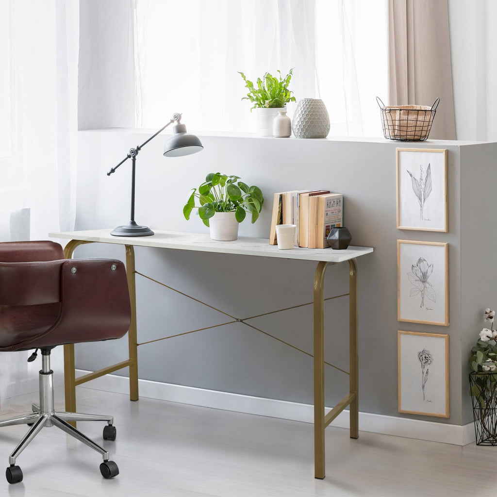 40 inch Faux Marble Top Desk with Brass Frame G1359