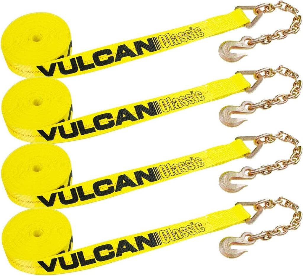 2 Inch x 27 Foot Yellow Winch Strap with Chain Anchor, 4 Pack L544