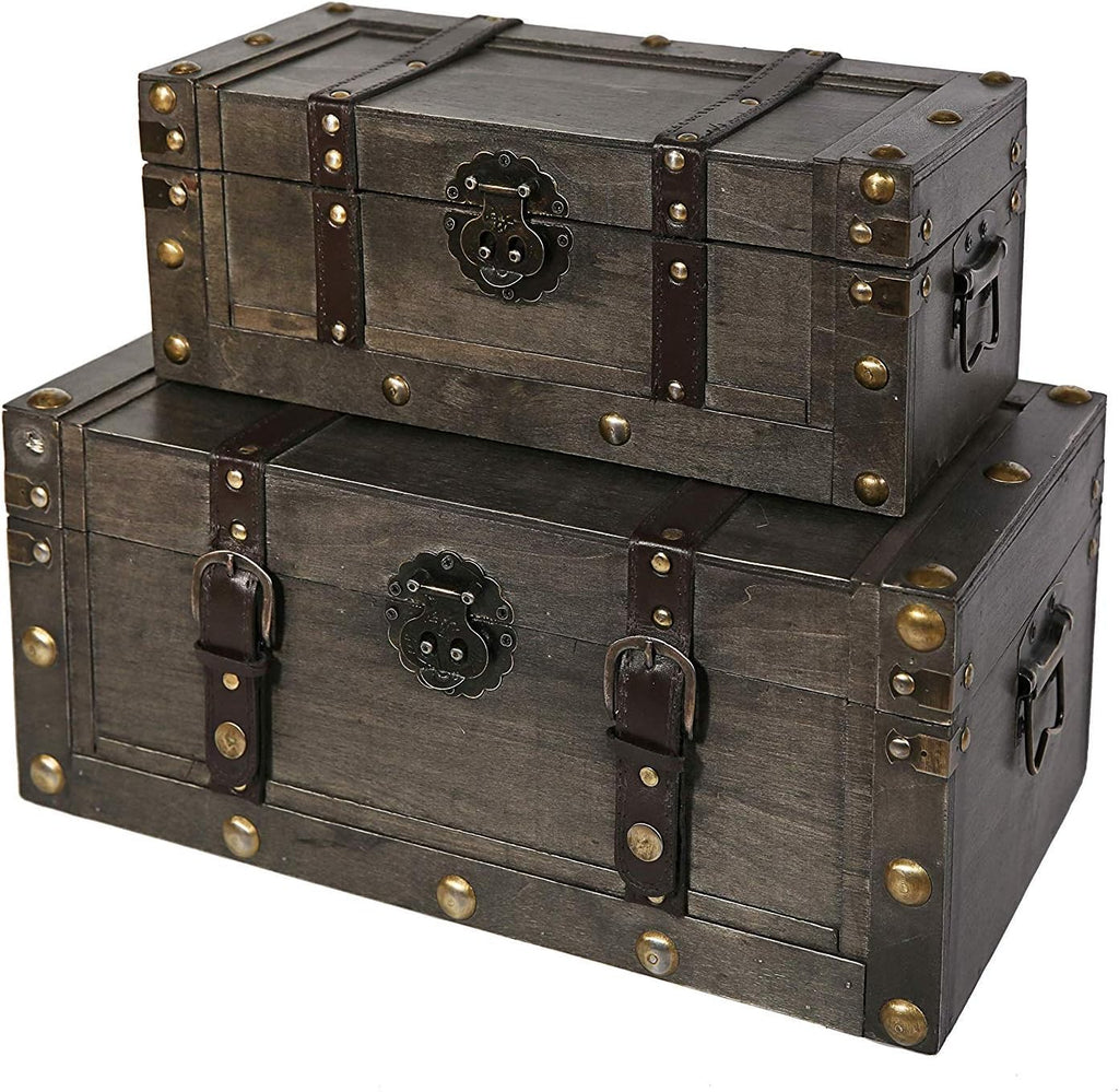 Wooden Storage Trunk Set of 2 with Straps L26459