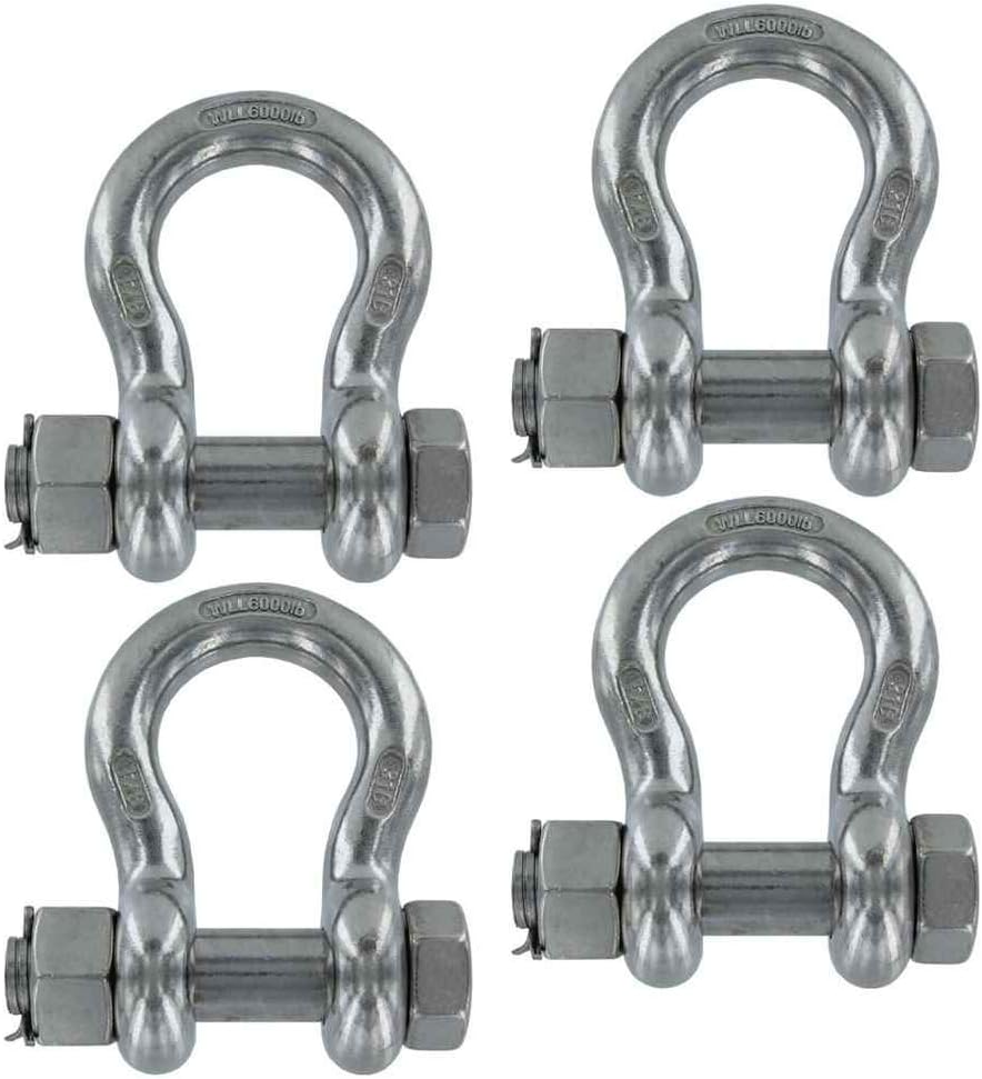 4 Pack 3/4 Inch Stainless Steel Type 316 Bolt Type Anchor Shackles with 3 Ton Capacity E51156
