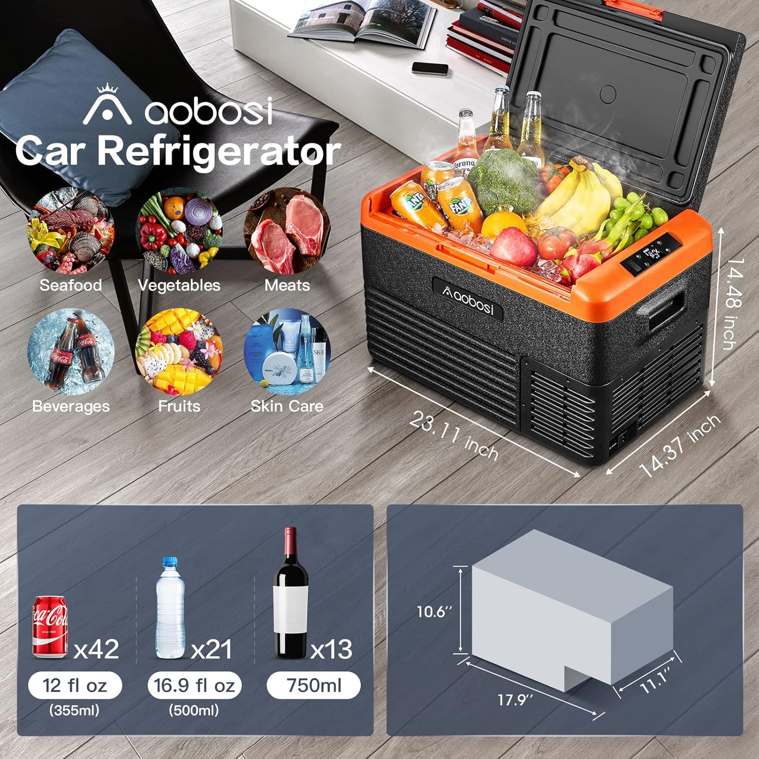 12 Volt Car Refrigerator 32 Quart (30L) Portable Freezer Single Zone Electric Compressor Cooler L563