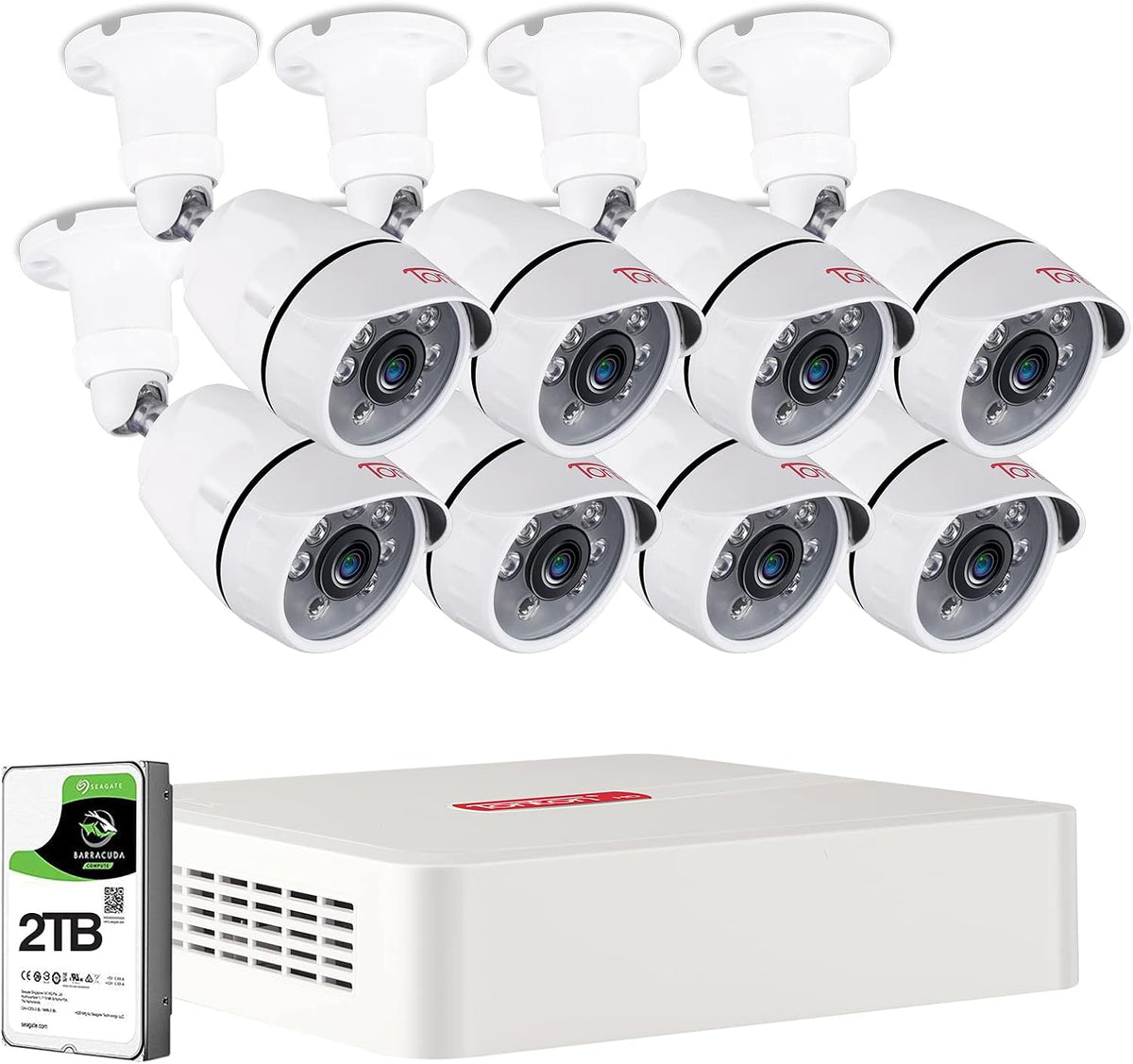 8CH H.265+ Hybrid DVR Security Camera System with 2TB HDD and 8PCS 2.0MP Weatherproof CCTV Bullet Cameras D977471