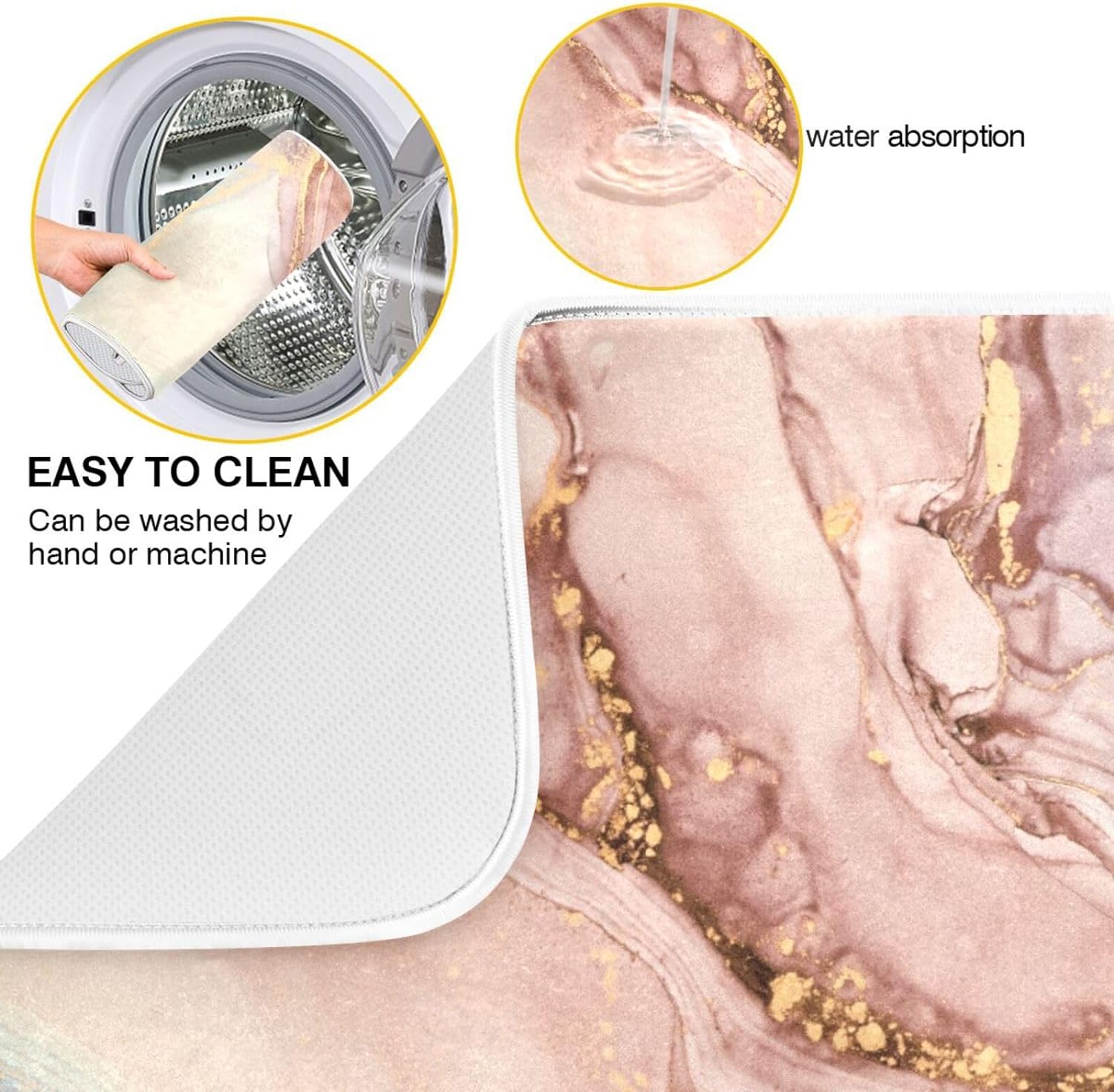 Gold Pink Marble Texture Dish Drying Mat 18x24Inch R792397