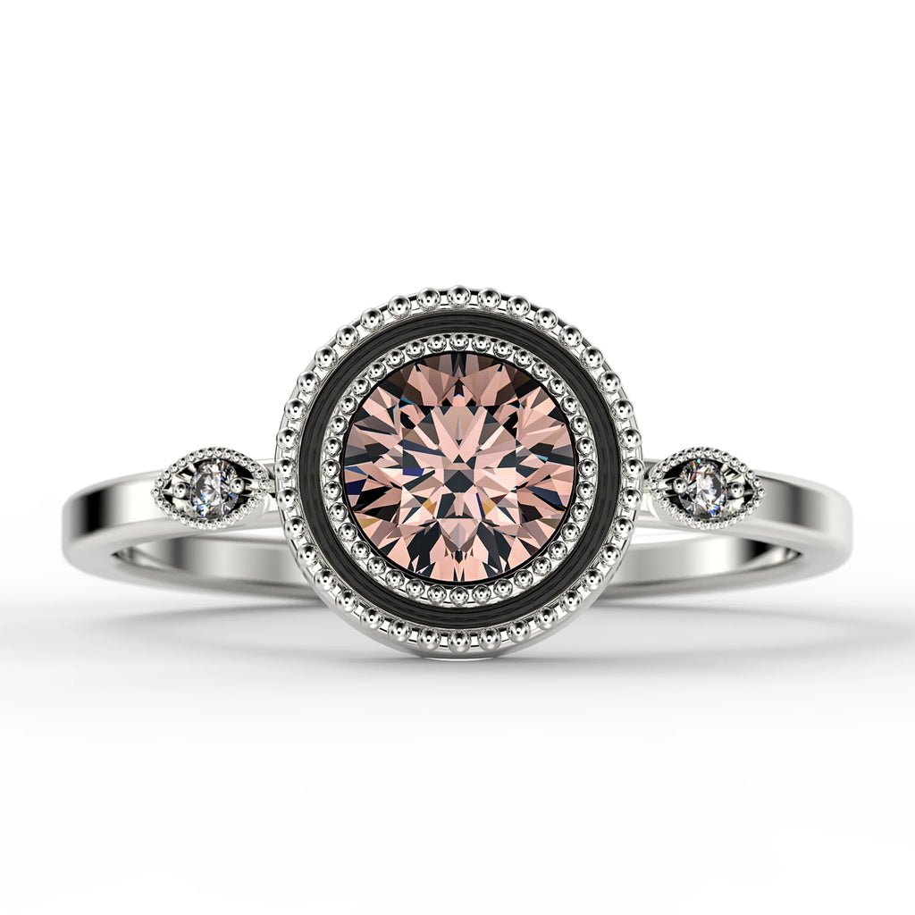 1.10 Carat Round Cut Morganite Diamond Moissanite Engagement Ring in 10k Solid White Gold Q469524