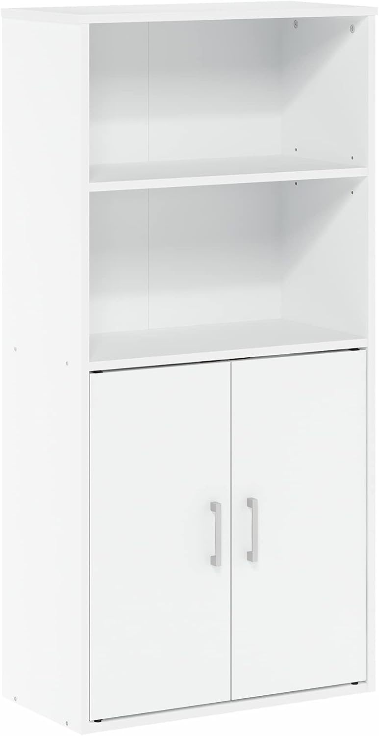 White Storage Cabinet with 2 Open Shelves and 2 Doors I921