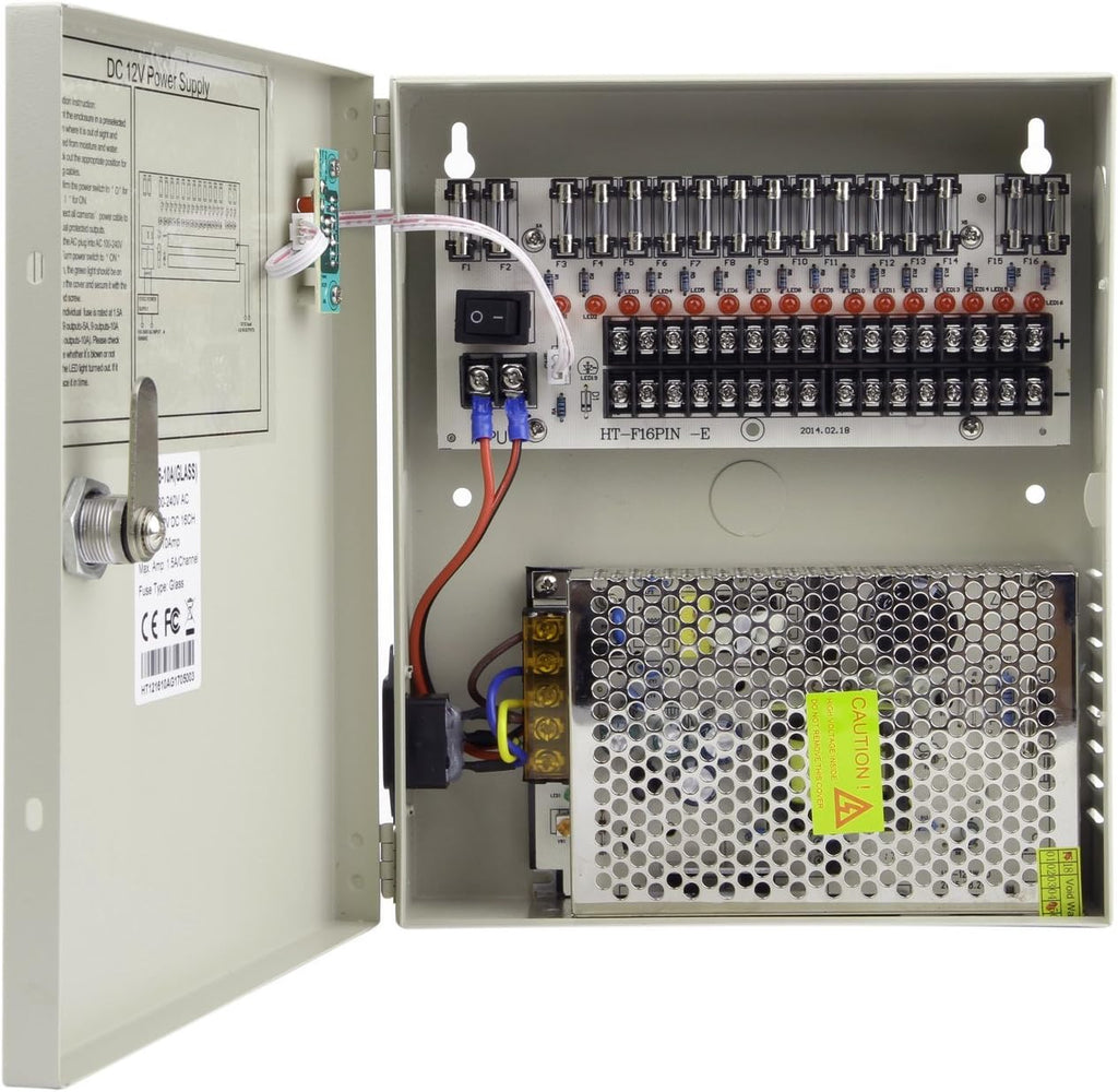 16 Channel Port 12V DC 10 Amp Power Supply Box with Glass Fuse Z76440