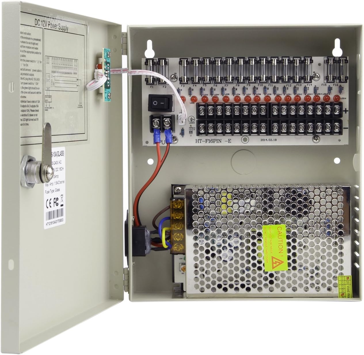 16 Channel Port 12V DC 10 Amp Power Supply Box with Glass Fuse Z76440