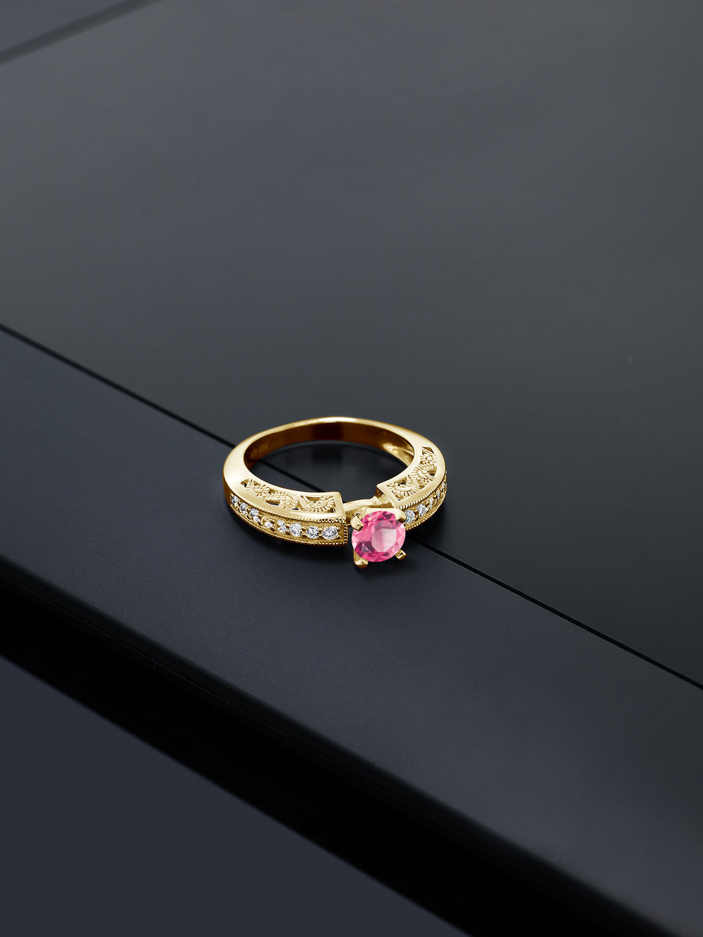 18K Yellow Gold Plated Silver Pink Mystic Topaz Engagement Filigree Ring (1.59 Cttw, Round 6MM, Size 8) W298