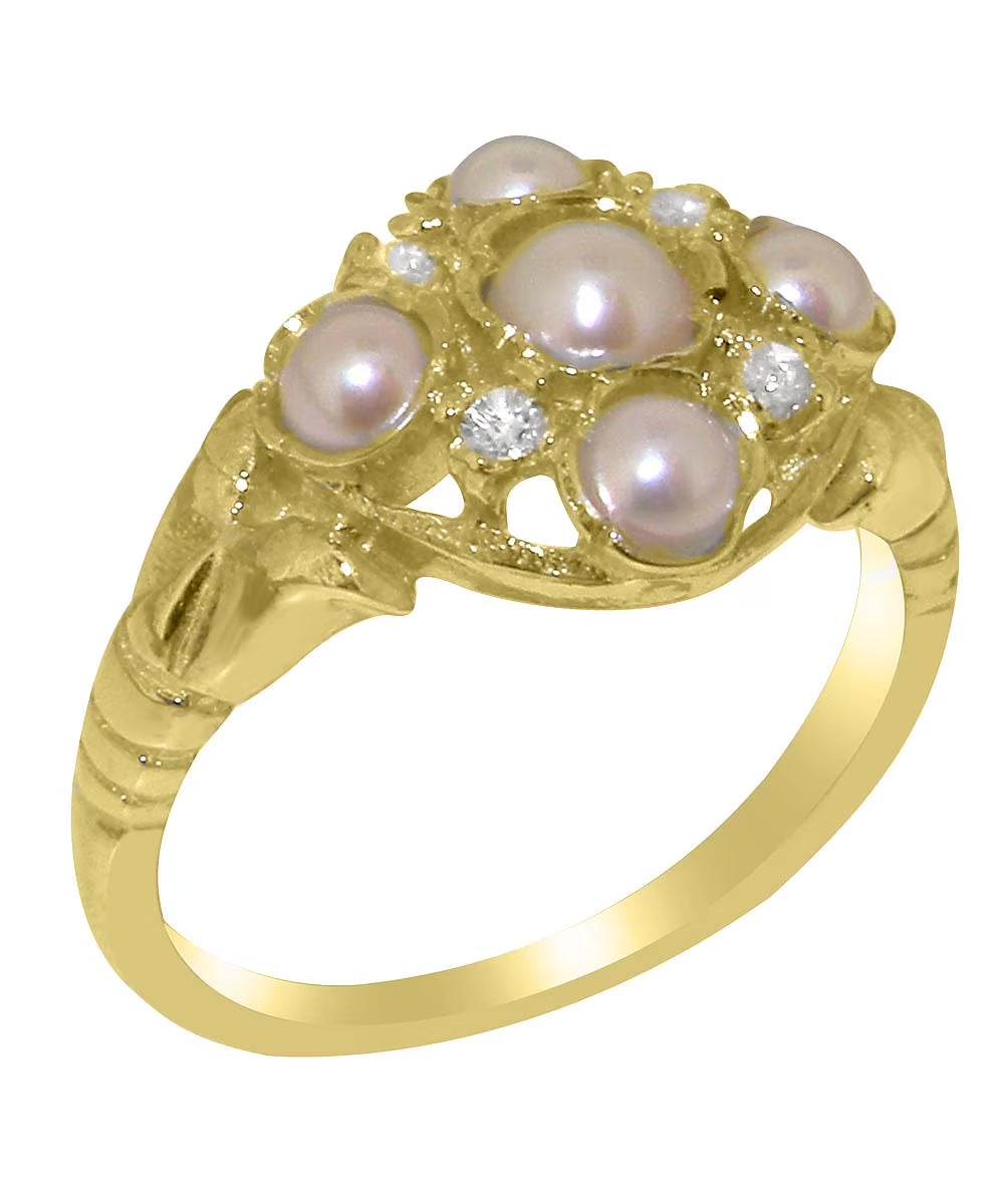 18k Yellow Gold Cultured Pearl Cubic Zirconia Statement Ring C9855