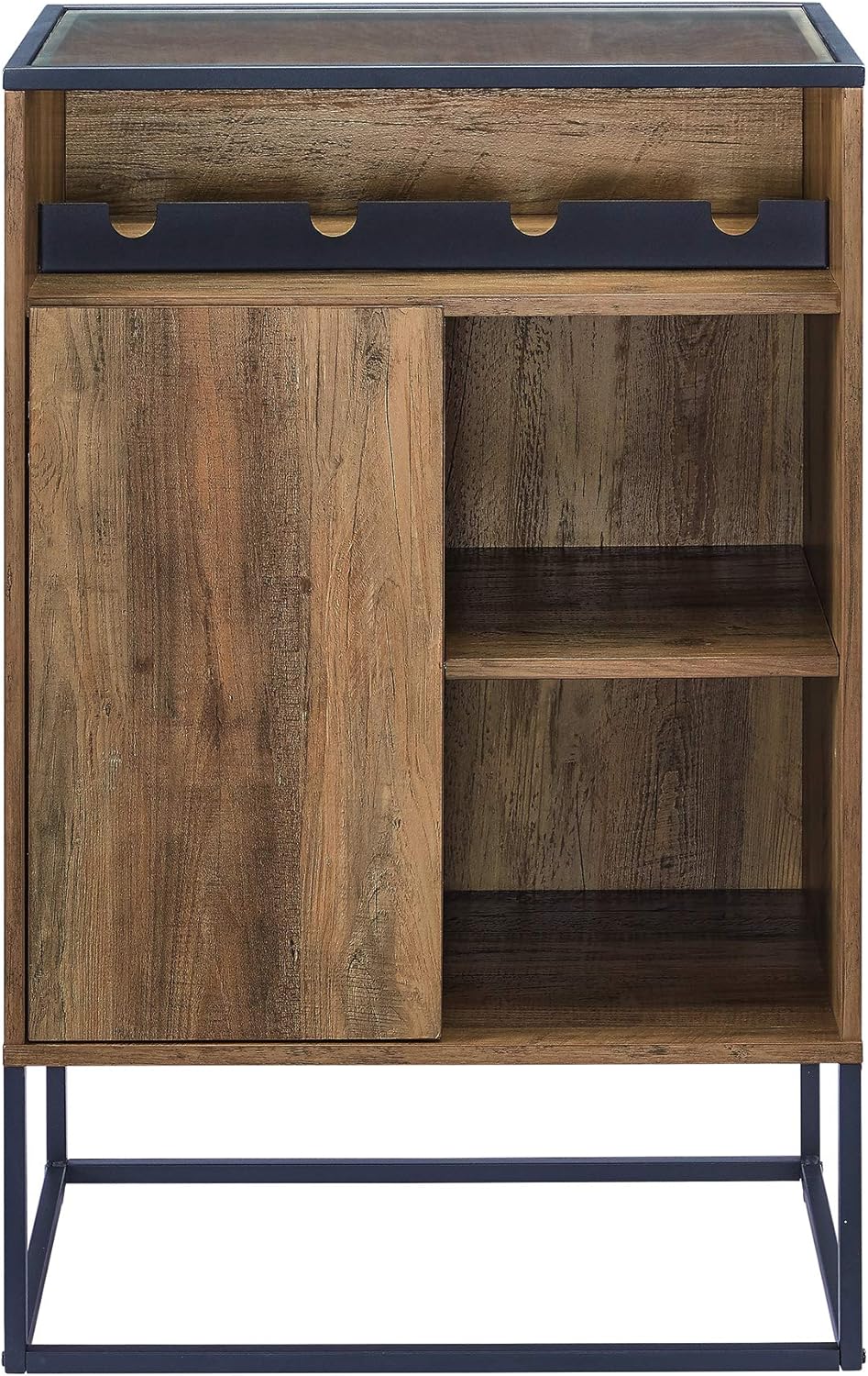 Rustic Oak Wood and Glass Bar Cabinet Y326671