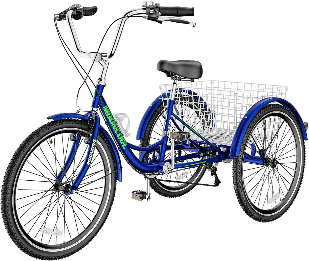 Blue Adult Tricycle 24" 7-Speed with Shopping Basket I5011