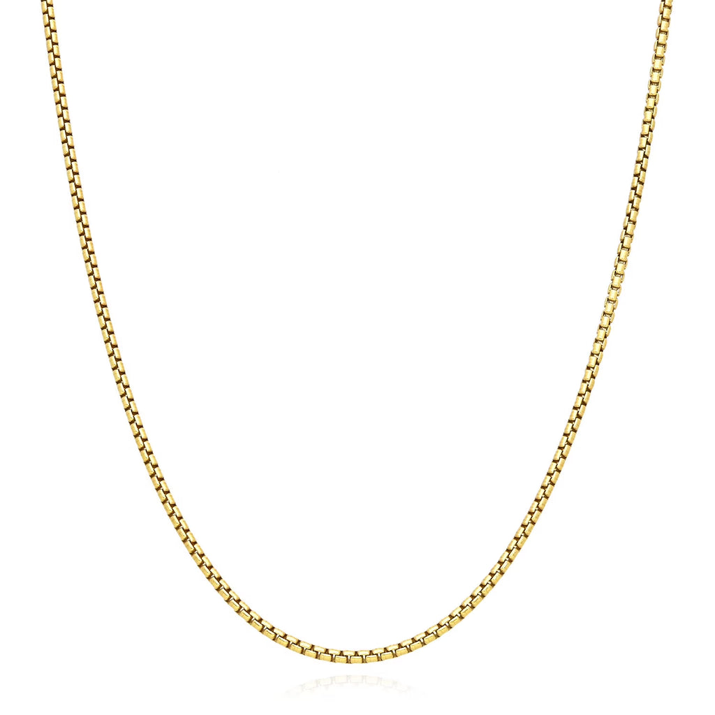 18K Yellow Gold Over Silver 1.7mm Round Box Chain 16"-24" G7946