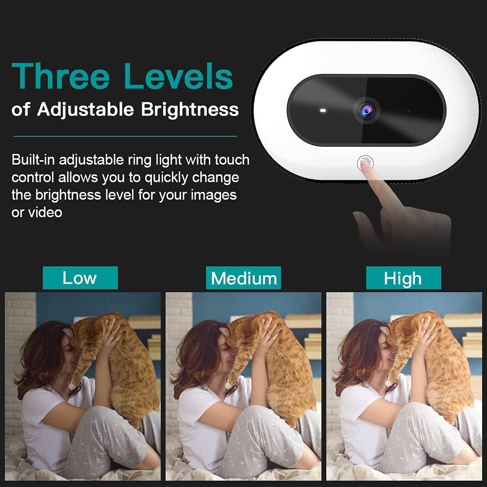 1080P Webcam with Ring Light and Privacy Cover K50529