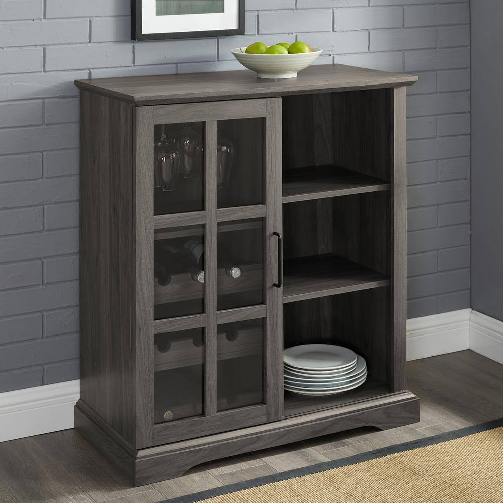 Slate Grey Sliding Glass Door Bar Cabinet Q513329