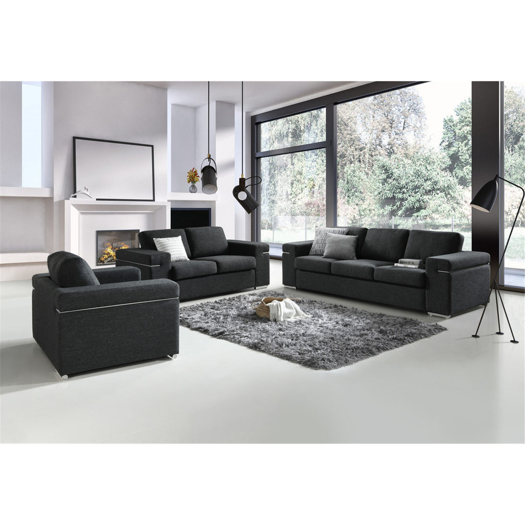 Black Linen Fabric Loveseat O20936