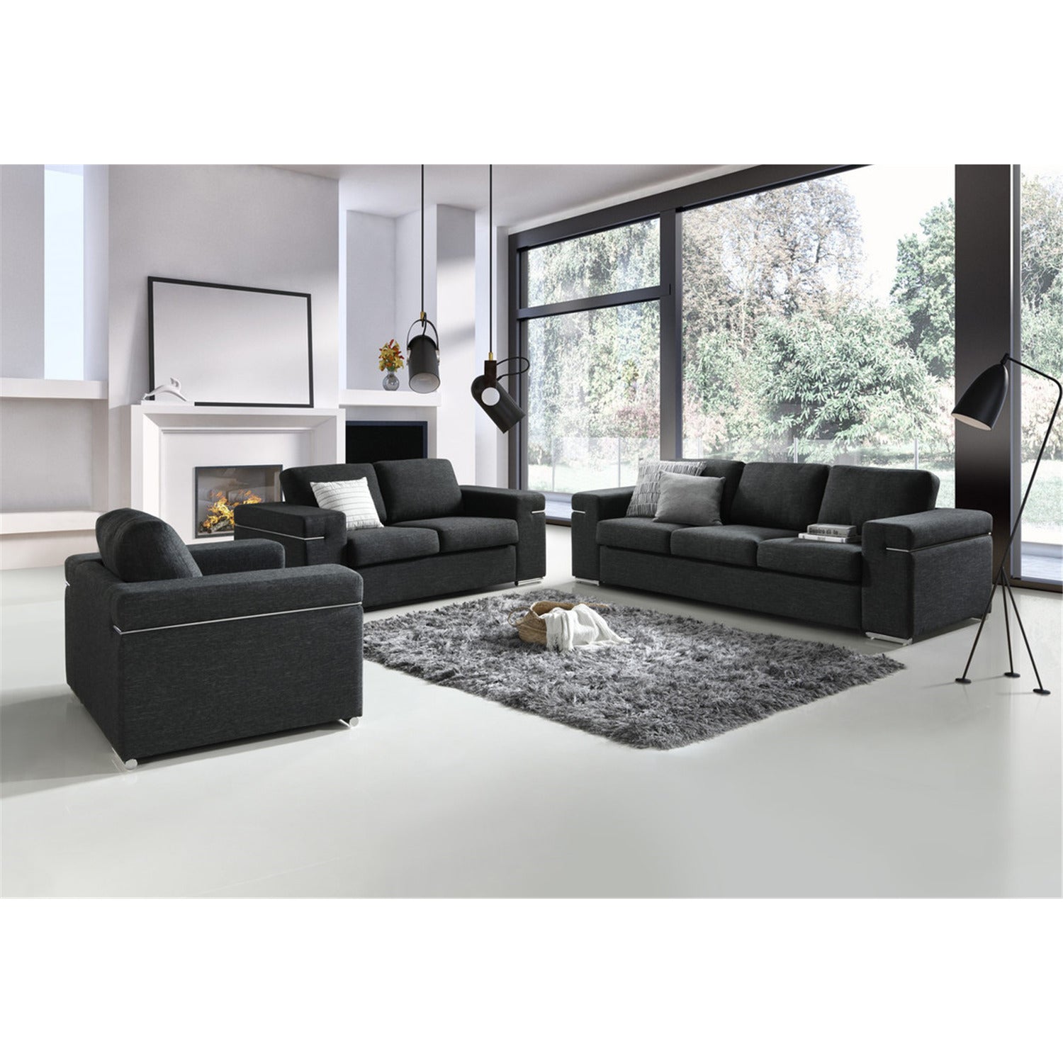 Black Linen Fabric Loveseat O20936