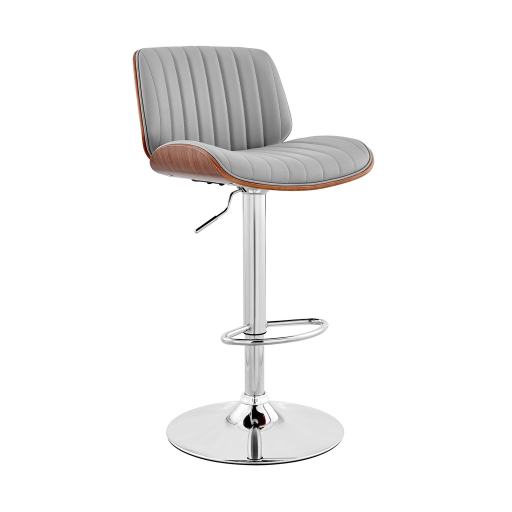 Channel Tufted Leatherette Barstool, Gray and Chrome C813