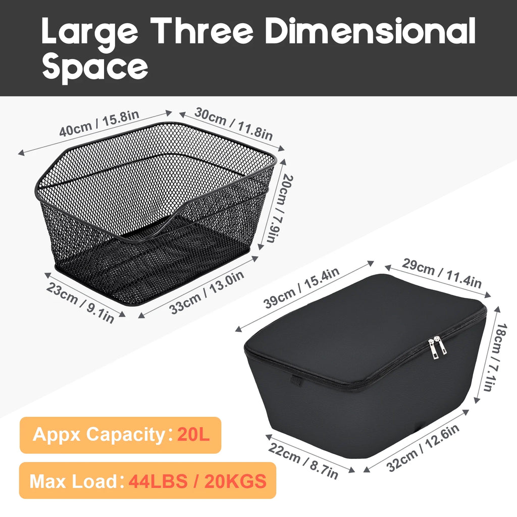 Bicycle Basket with Rainproof Cover, 20 L Metal Wire N7816