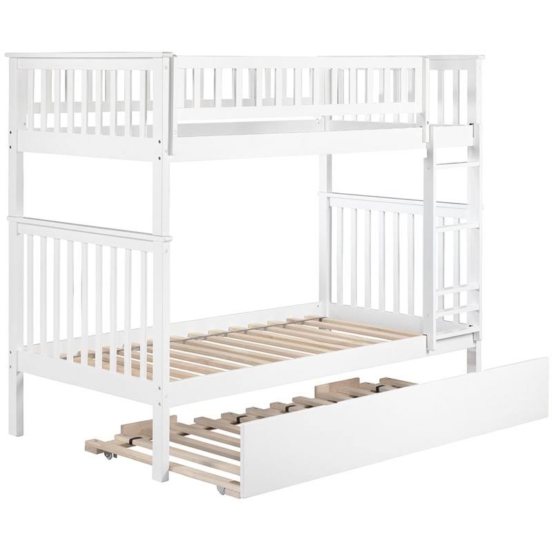 Twin Over Twin White Bunk Bed with Trundle L96364