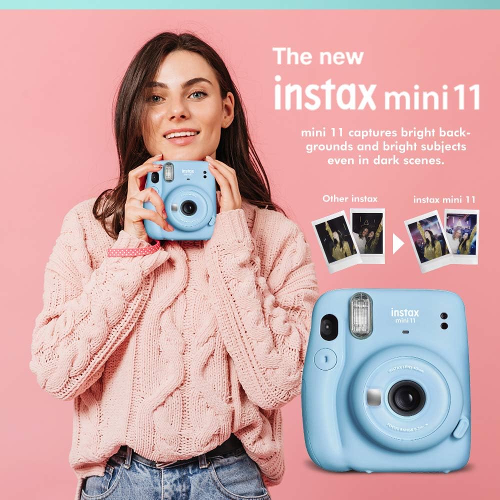 Sky Blue Instant Film Camera with 20 Exposures Twin Film, Carrying Case, Camera Strap & Film Frames N735104
