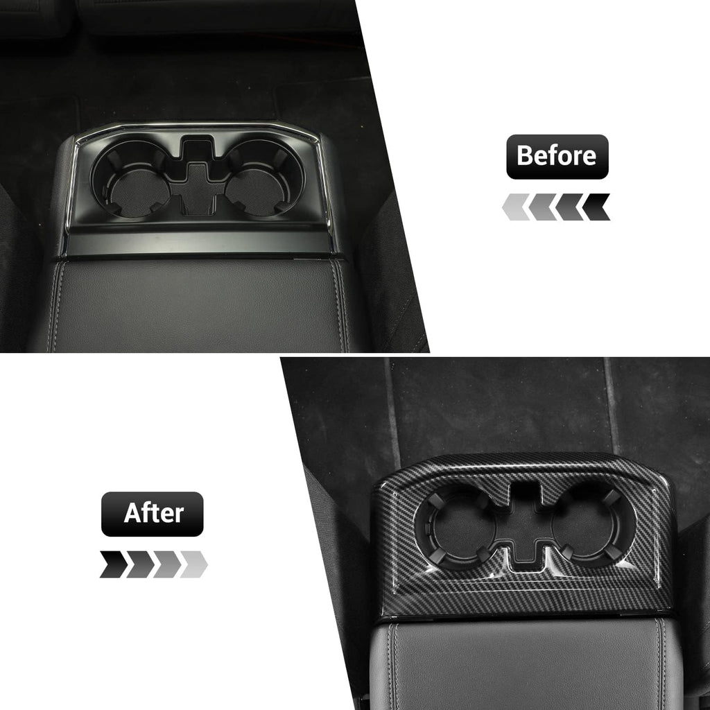 Carbon Fiber Center Console Cup Holder Trim Cover Panel Kit 2PCs J381