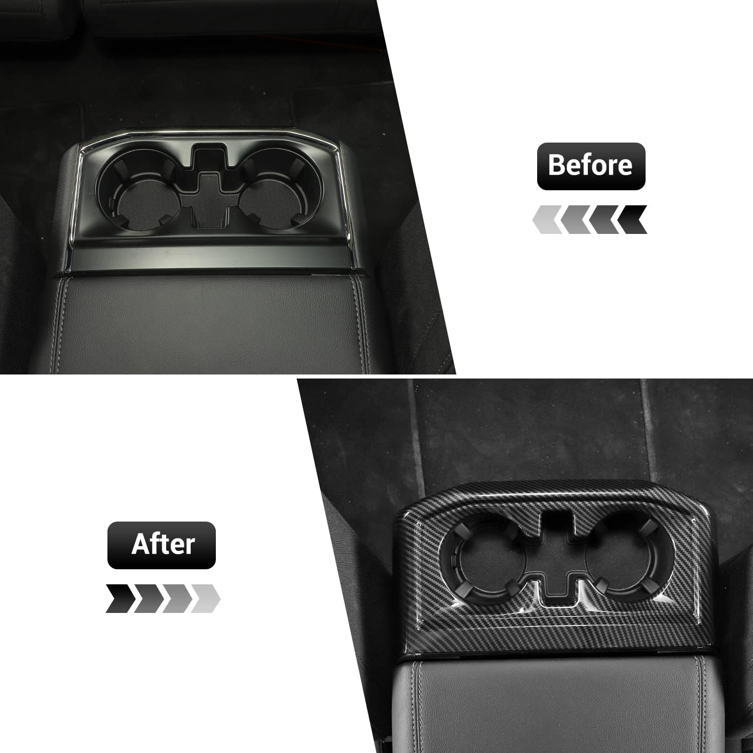Carbon Fiber Center Console Cup Holder Trim Cover Panel Kit 2PCs J381