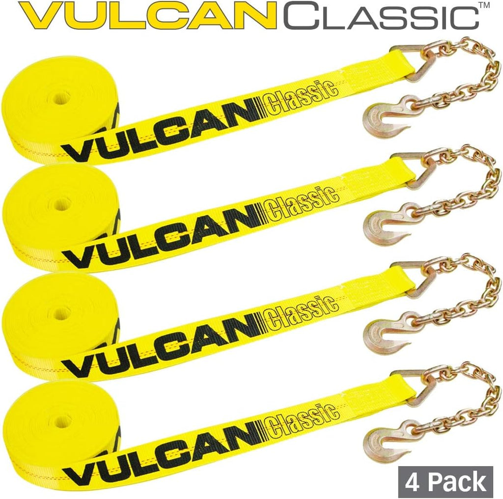 2 Inch x 27 Foot Yellow Winch Strap with Chain Anchor, 4 Pack L544