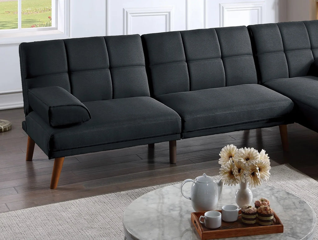 Black Polyfiber Convertible Sofa Bed O9640