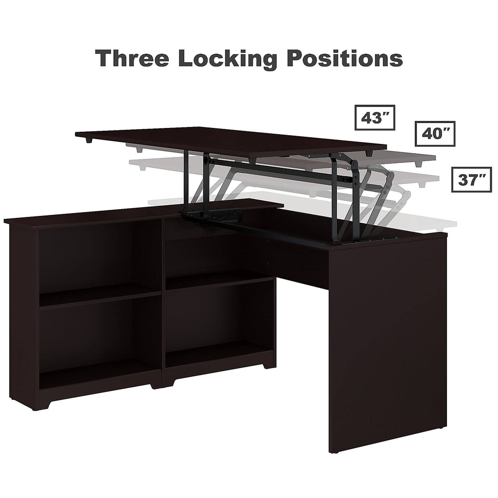 Espresso Oak 3 Position Sit to Stand Corner Bookshelf Desk with 6 Cube Organizer F925