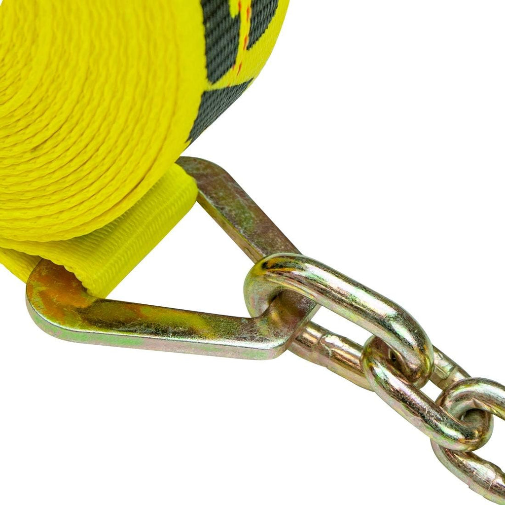 2 Inch x 27 Foot Yellow Winch Strap with Chain Anchor, 4 Pack L544