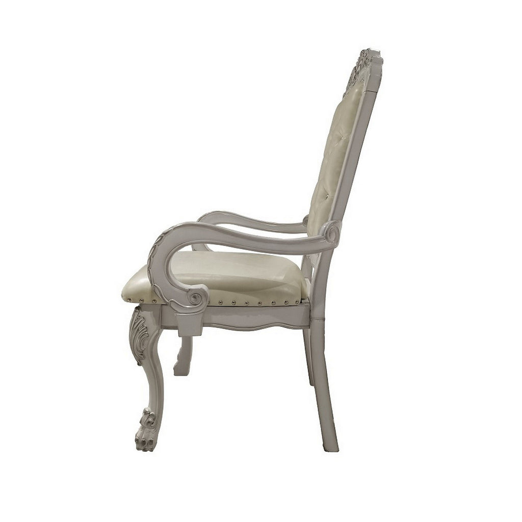 26 Inch Tufted Dining Armchair Set of 2 Faux Leather Bone White H7241