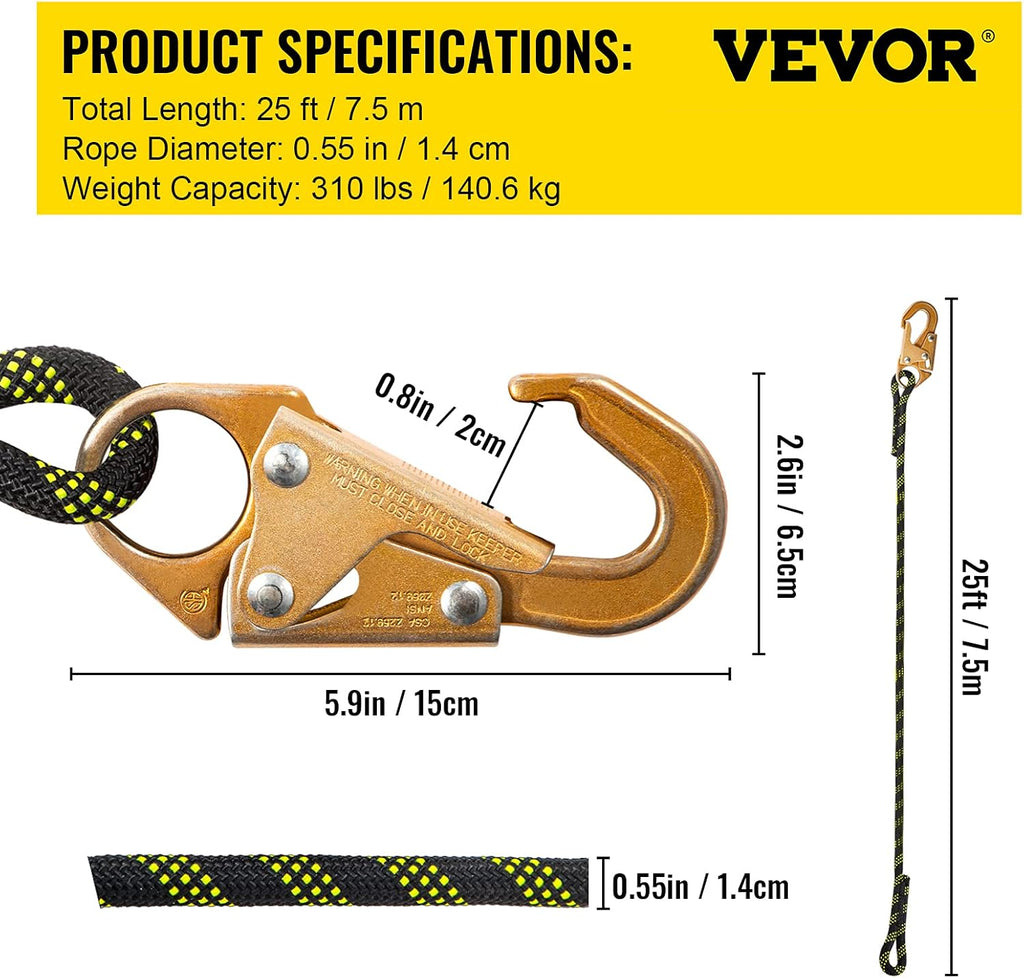 25 ft Polyester Fall Protection Rope with Alloy Steel Rope Grab, Pack of 2 J5589