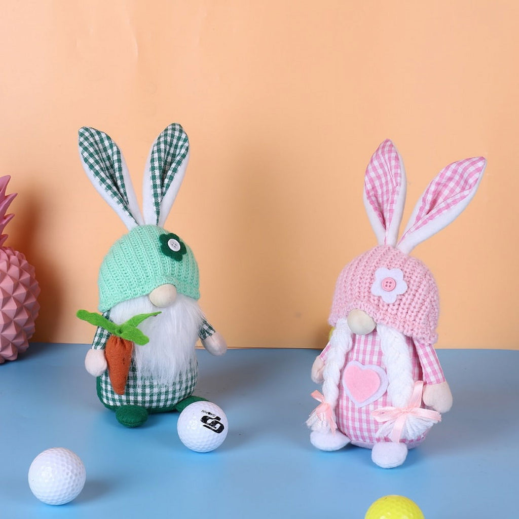 2pcs Spring Easter Gnome Plush Bunny with Flower M6165