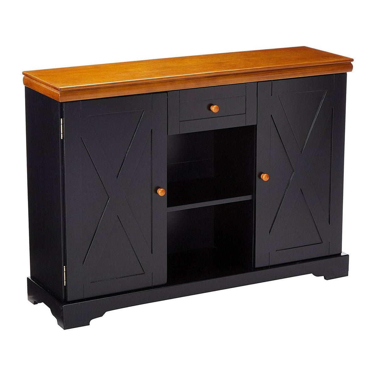 Black / Walnut Finish Wood Buffet Cabinet Console Table with Storage A461