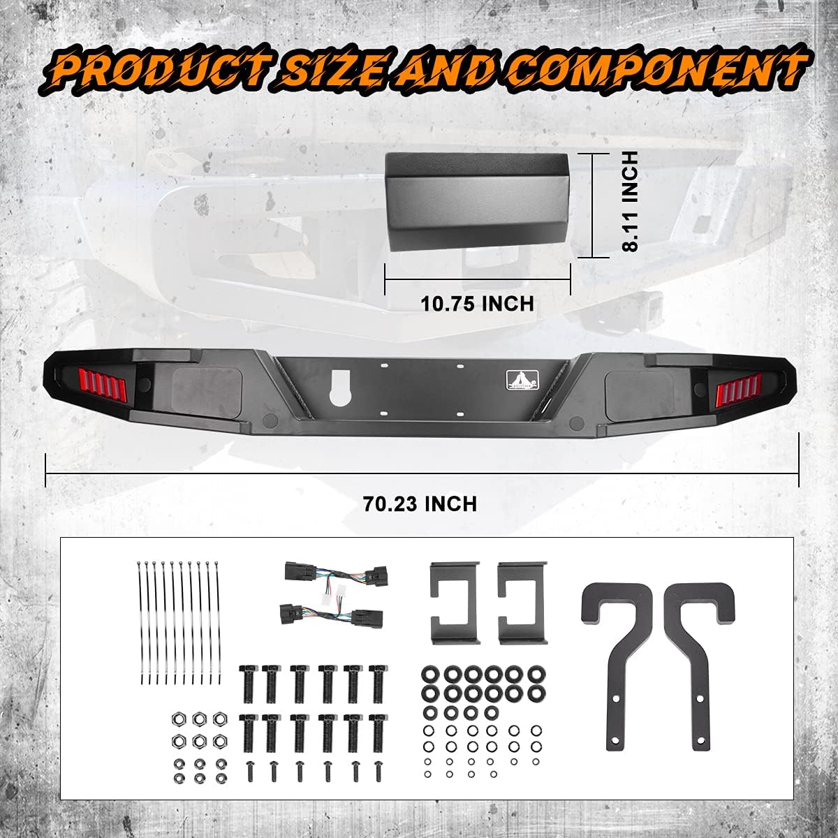 Rear Bumper with 2 Led Lights and Hitch Receiver B353042
