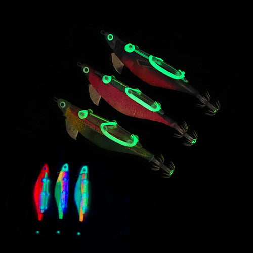 10pcs Fishing Luminous Shrimp Lure Hard Artificial Bait Wood with Squid Hooks N843895