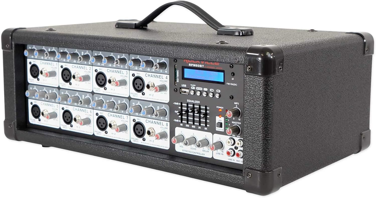 2400w Powered 8 Channel Mixer/Amplifier with Bluetooth W6199