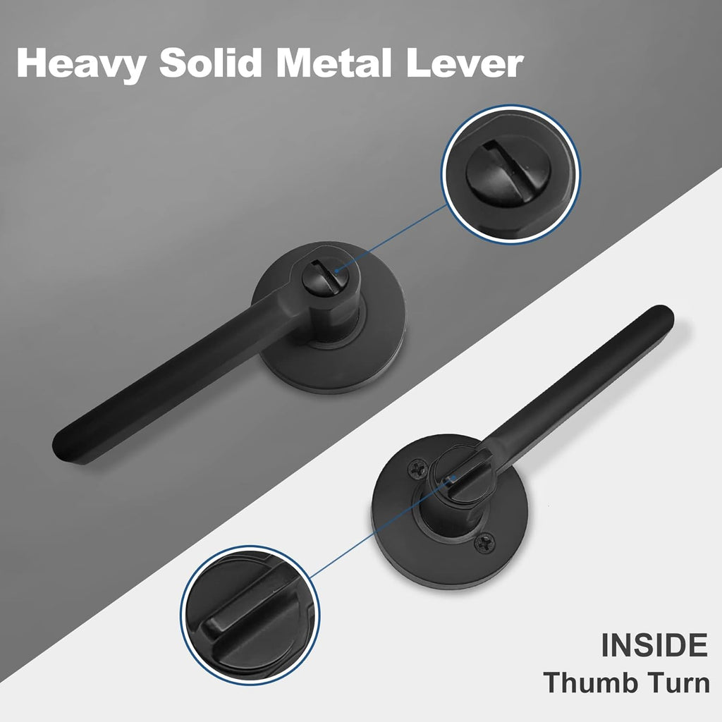 [5 Pack] Matte Black Privacy Door Handle with Removable Latch Plate L838337