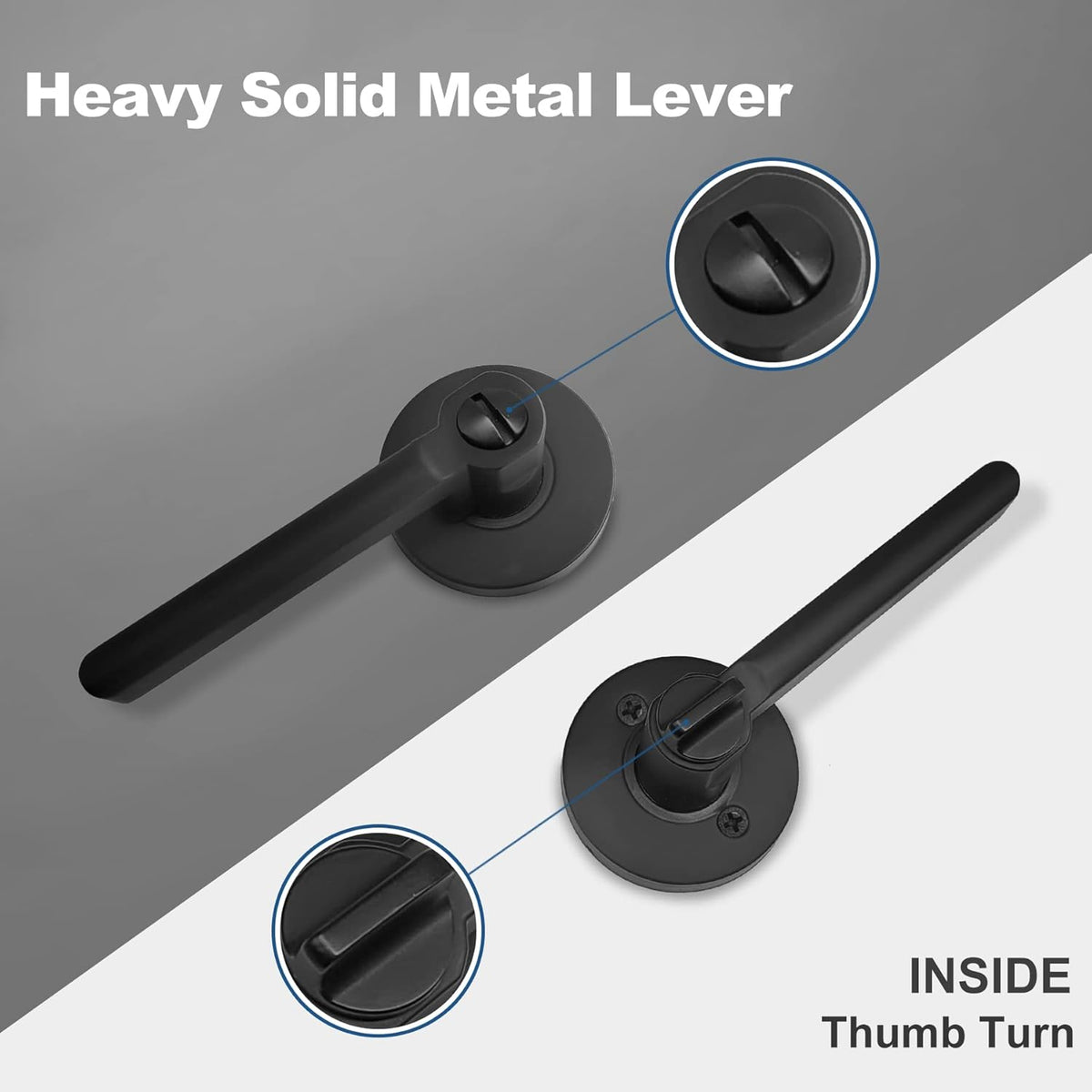 [5 Pack] Matte Black Privacy Door Handle with Removable Latch Plate L838337