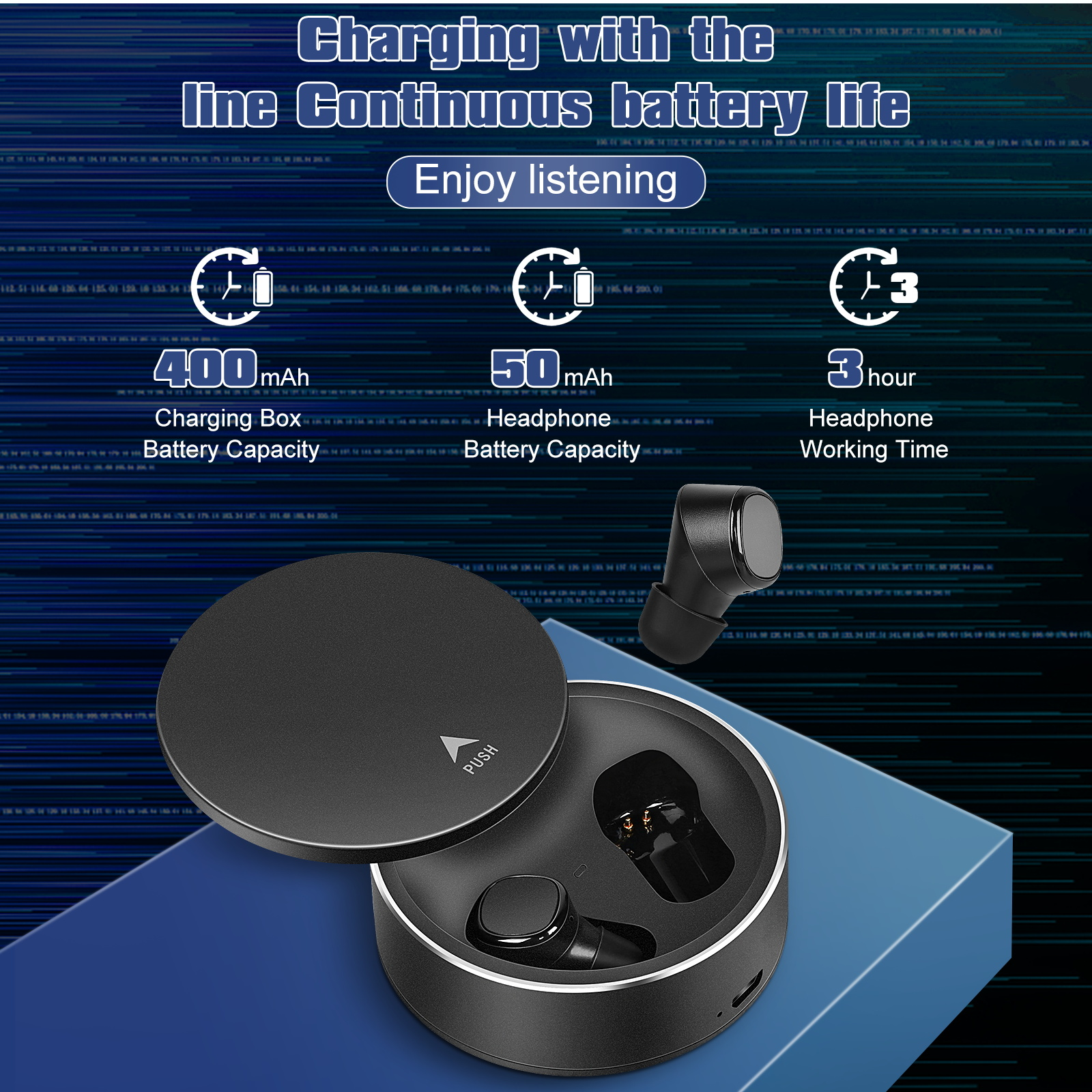 True Wireless Earbuds IPX5 Waterproof Touch Control with Mic - Black E18903