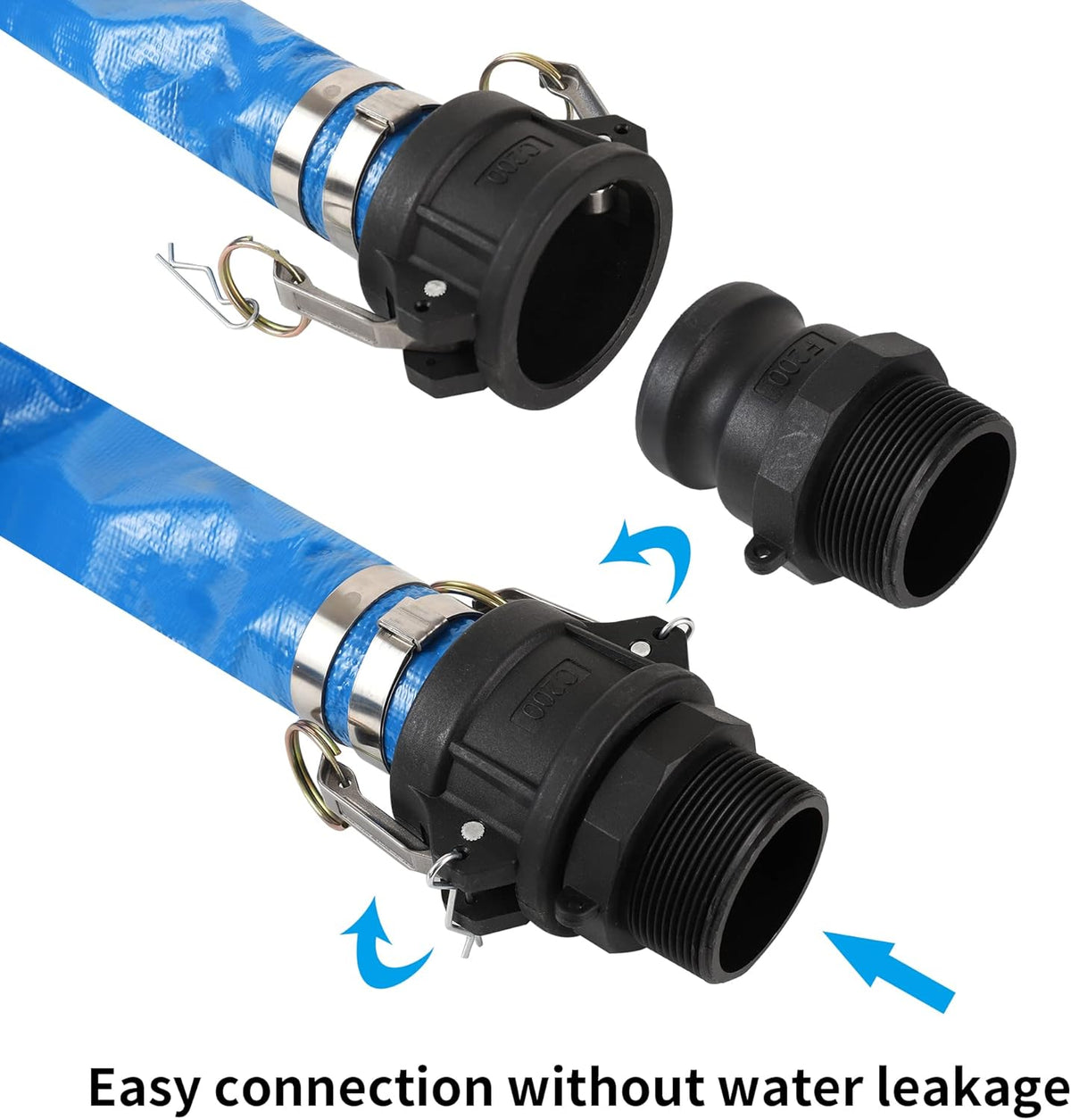 2 x 50FT Blue Discharge Hose with Camlock C and E Fittings, Reinforced PVC Lay Flat Backwash Hose Assembly J88485