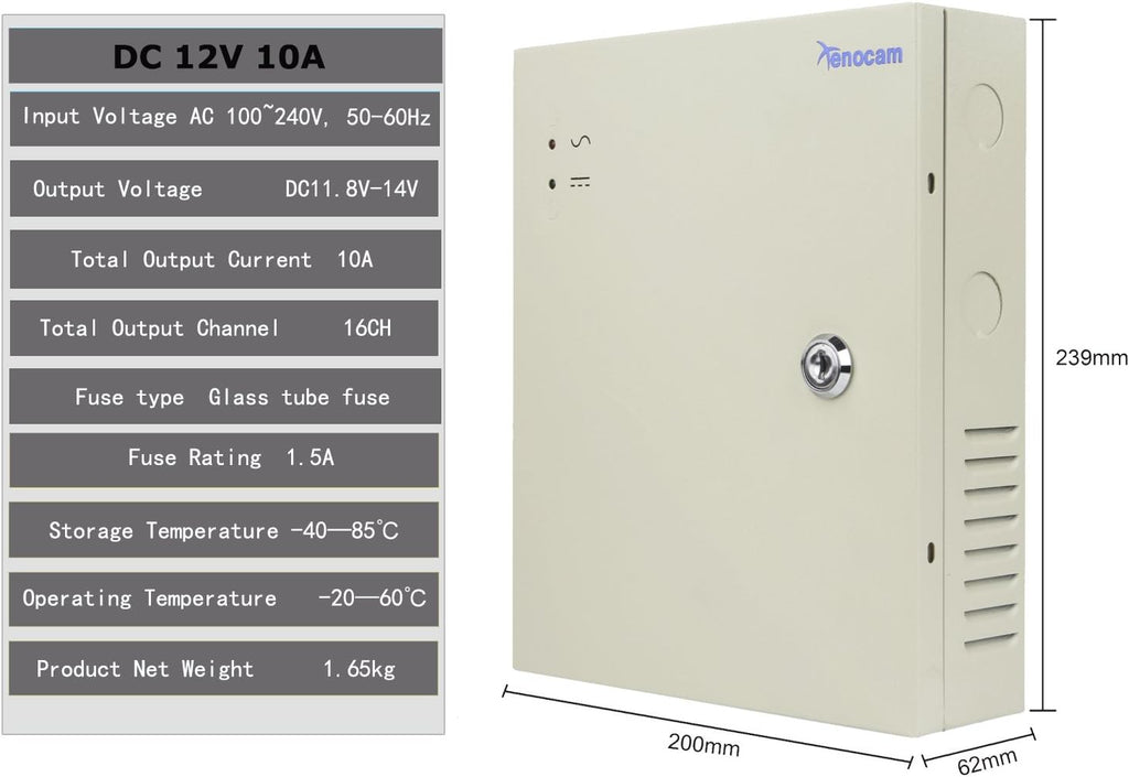 16 Channel Port 12V DC 10 Amp Power Supply Box with Glass Fuse Z76440