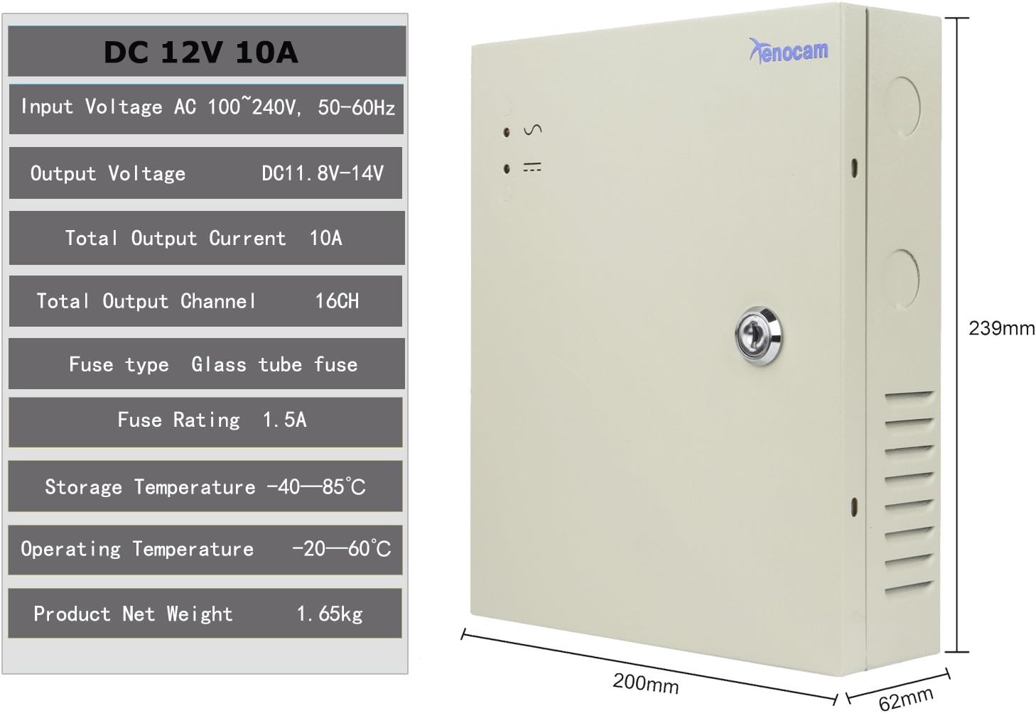 16 Channel Port 12V DC 10 Amp Power Supply Box with Glass Fuse Z76440
