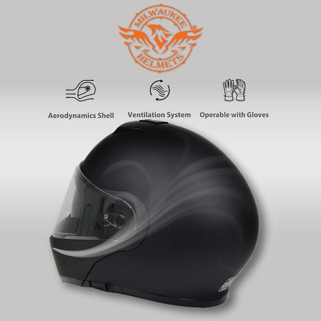 Flat Black Motorcycle Modular Helmet with Drop Down Visor H9502