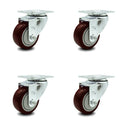 Maroon Poly Swivel Caster Set of 4 with 3.5x22 Wheels T305