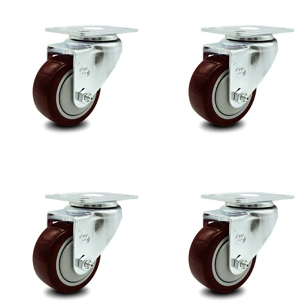 Maroon Poly Swivel Caster Set of 4 with 3.5x22 Wheels T305