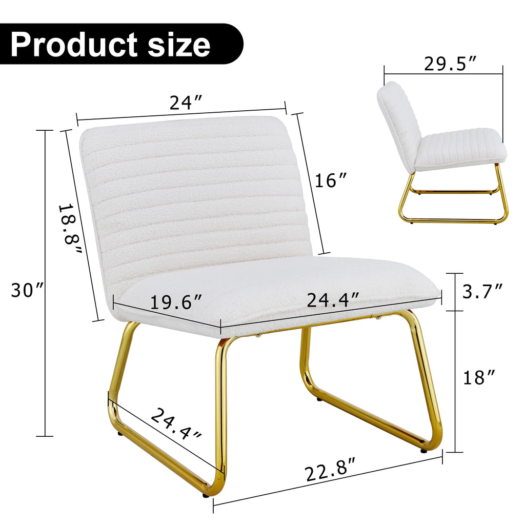 White Armless Sofa Chair with Plush Cushion and Backrest with Golden Metal Legs G220